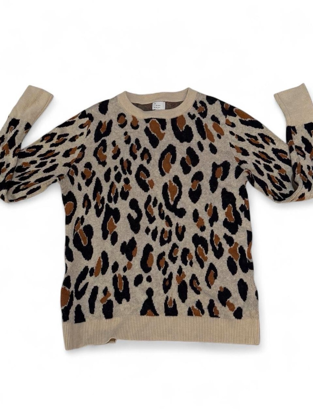 a new day Leopard Print Crewneck Sweater - Beige/Black/Brown